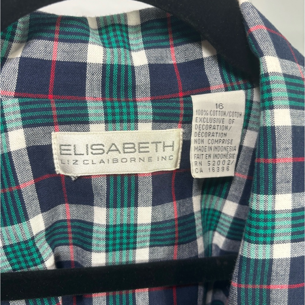 Vintage 80s 90s plaid Liz Claiborne plaid terry Green navy blazer oversized - Picture 7 of 7